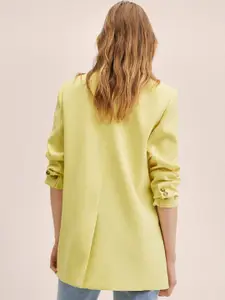 MANGO Women Yellow Single-Breasted Solid Long Design Blazer