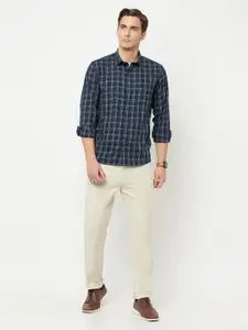 Cantabil Men Navy Blue Classic Checked Cotton Casual Shirt