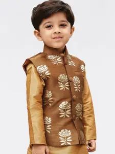 VASTRAMAY Boys Coffee Brown Printed Woven Slim-Fit Nehru Jackets