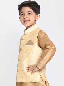 VASTRAMAY Boys Gold Silk Blend Woven Nehru Jacket