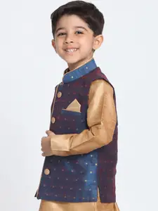 VASTRAMAY Boys Blue Woven Design Slim-Fit Nehru Jacket