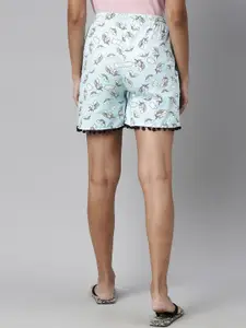 Kryptic Women Blue Printed Cotton Lounge Shorts