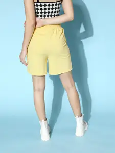 SASSAFRAS Women Bright Yellow Solid Summer Shorts