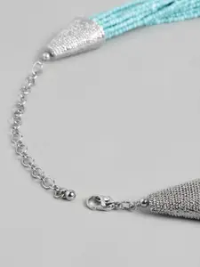 RICHEERA Blue & Silver-Toned Silver-Plated Beaded Necklace
