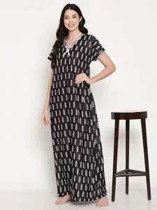 Secret Wish Black Printed Maxi Nightdress