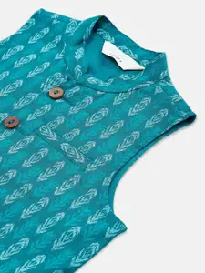 indus route by Pantaloons Boys Teal Blue Printed Pure Cotton Nehru Jacket