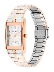 Titan Men Silver-Toned Dial & Multicoloured Stainless Steel Bracelet Style Straps Analogue Watch 9151KM01