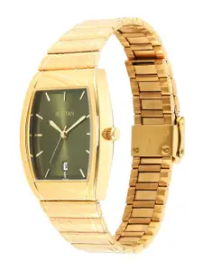 Titan Men Green Dial & Gold Toned Stainless Steel Bracelet Style Straps Analogue Watch 9315YM06