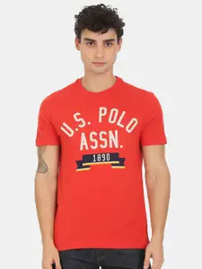 U.S. Polo Assn. Denim Co. Men Red Typography Printed Applique T-shirt