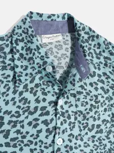 CrayonFlakes Boys Green Smart Animal Printed Casual Shirt