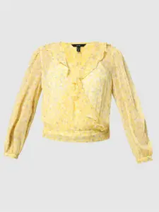 Vero Moda Yellow Print Ruffles Blouson Top