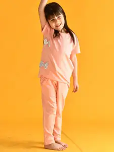 Anthrilo Girls Peach-Coloured Cotton ????T-shirt