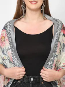Cloth Haus India Women White & Pink Printed Shrug