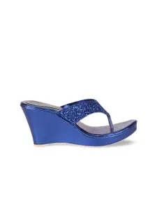 Misto Blue Embellished Wedge Heels
