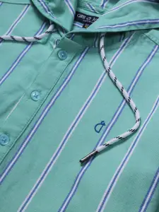 Gini and Jony Boys Green Classic Striped Hooded Casual Shirt