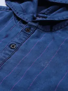 Gini and Jony Boys Blue Classic Striped Hooded Casual Shirt