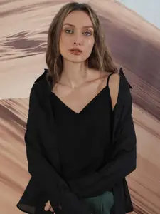 RAREISM Women Black Solid V-neck Camisoles