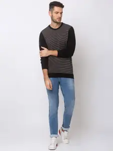 SPYKAR Men Black & Grey Striped Pullover