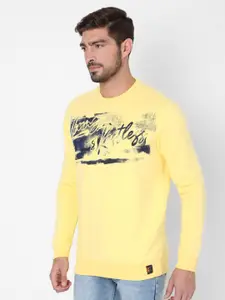 SPYKAR Men Yellow Printed  Cotton Slim Fit Sweatshirt