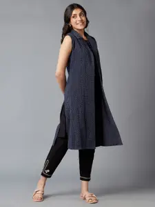 W Women Blue Striped Longline Shrug