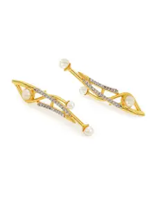 Voylla Women Gold Plated American Diamond CZ Geometric Pearl Drop Earrings