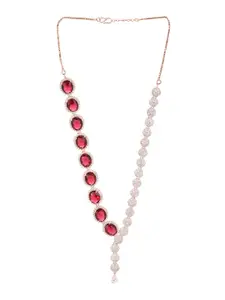 Voylla Rose Gold & Red Rhodium-Plated American Diamond CZ Necklace