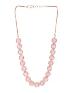 Voylla Pink Rose Gold-Plated American Diamond CZ Necklace Set