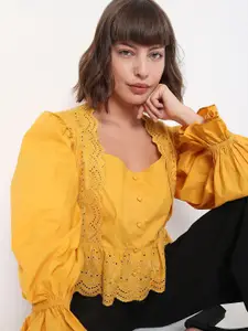 Vero Moda Mustard Yellow Embroidered Bell Sleeves Top