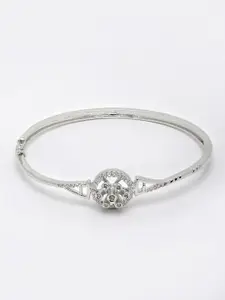 PANASH Women Cubic Zirconia Solitaire Rhodium-Plated Bangle-Style Bracelet