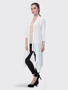 BUY NEW TREND Women White Solid Longline Open Front Shrug