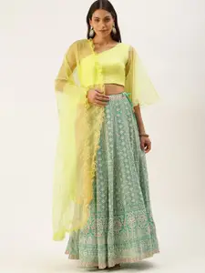Ethnovog Yellow  Green Embroidered Made to Measure Lehenga  Blouse With Dupatta