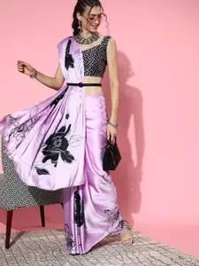 Saree mall Lavender & Black Floral Sarees