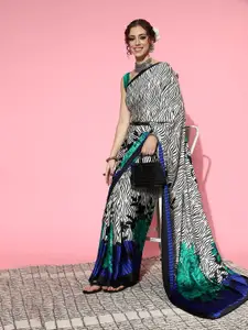 Saree mall Off White & Black Printed Sarees