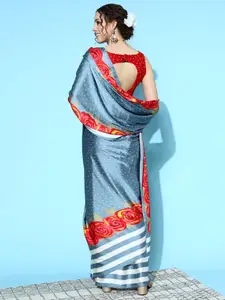 Saree mall Magenta & Grey Printed Saree