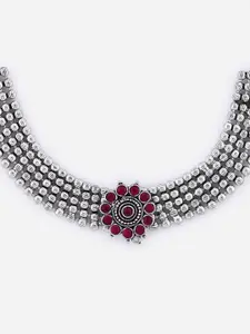 Fida Silver-Plated & Pink Oxidised Necklace