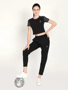 CHKOKKO Black & Grey Short Sleeves Crop Top