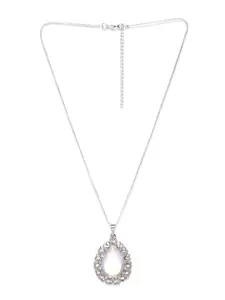 Golden Peacock Silver-Toned Opalite & Stone-Studded Teardrop Shaped Pendant with Chain