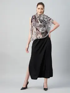 Athena Women Black & Beige Abstract Printed Scarf