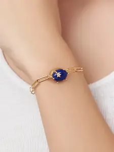 MINUTIAE Women Gold-Toned & Blue Brass Lapis Lazuli Handcrafted Gold-Plated Link Bracelet