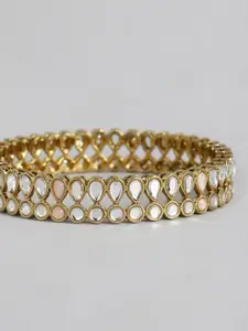 I Jewels Set of 2 Gold-Plated Stone Kada Bangle