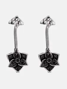 SOHI Black & Silver-Toned Contemporary Drop Earrings