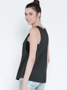 Sera Women Charcoal Grey Self-Design Pure Cotton Top