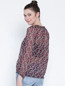 Sera Women Black & Red Printed Semi-Sheer Blouson Top