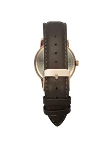 Timex Men Silver-Toned Brass Dial & Brown Leather Straps Analogue Watch