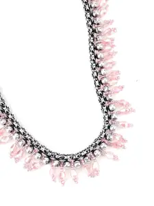 ODETTE Silver-Toned & Pink Artificial Beads & Stones Necklace