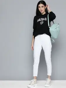 Harvard Women Black Brand Logo Printed Hooded Sweatshirt