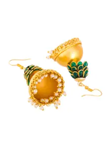 Silvermerc Designs Gold-Toned & Green Contemporary Jhumkas Earrings