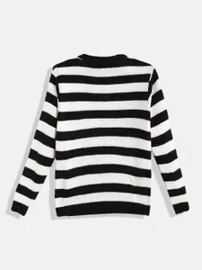 Kook N Keech Teens Boys Black & Off White Striped Pullover with Mickey Mouse Applique