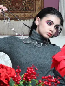 ODETTE Women Silver-Toned & Black Necklace