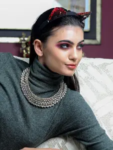 ODETTE Gold-Toned & White Stones Studded Necklace